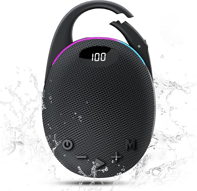 Portable Mini Bluetooth Speaker with HD Sound, LED Power Display, Big Pro Sound with Punchy Bass,Integrated Carabiner, 25H Playtime, Colorful RGB Lights, TWS pairing,Outdoor/Party/Travel, Gift Ideas