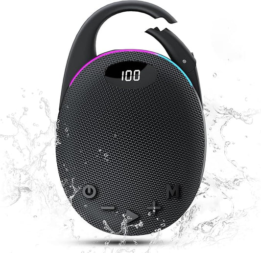 Portable Mini Bluetooth Speaker with HD Sound, LED Power Display, Big Pro Sound with Punchy Bass,Integrated Carabiner, 25H Playtime, Colorful RGB Lights, TWS pairing,Outdoor/Party/Travel, Gift Ideas
