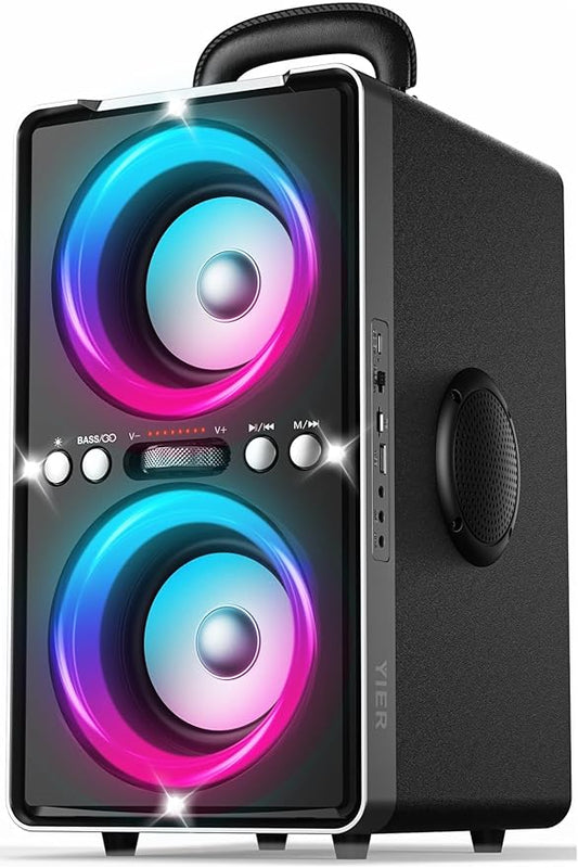 Bluetooth Speaker, 200W Peak Loud Stereo with Big Bass, 20H Playtime, TWS, Fast Charging, Portable Handle, Wireless Large Boombox Bocina with LED Light for Party Outdoor Backyard Camping