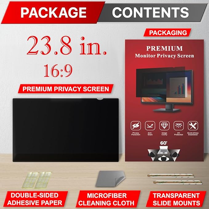 23.8 Inch Privacy Screen Filter for 16:9 Widescreen Monitor | Privacy Shield | Anti-Glare | Anti-Blue light Protector | Anti-SPY | Eye Protection | Computer Security Private Filter