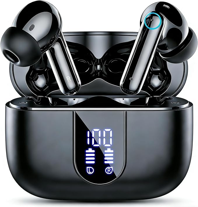 Wireless Earbuds, Ear Buds with Noise Cancelling Mic, Hi-Fi Stereo Bass Ear Buds with 48H Playtime, Bluetooth 5.4 Headphones Bass Stereo, Bluetooth Earbuds for Laptop, Phones, Sports