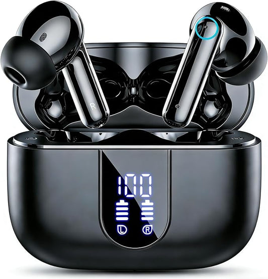 Wireless Earbuds, Ear Buds with Noise Cancelling Mic, Hi-Fi Stereo Bass Ear Buds with 48H Playtime, Bluetooth 5.4 Headphones Bass Stereo, Bluetooth Earbuds for Laptop, Phones, Sports