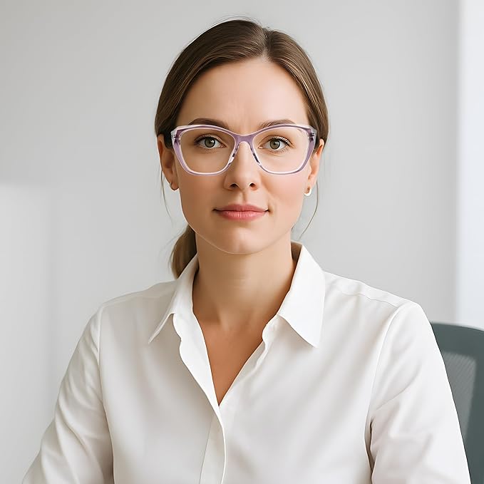 DOERAYM Blue Light Glasses for Woman with Square Decoration,Reading Glasses for office & computer games