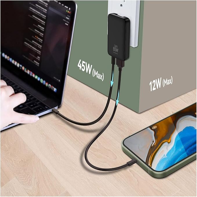 65W USB C Charger Block,2-Port Compact Foldable Slim Charger Power Adapter for iPhone 17 Series, Galaxy S25,Pixel 10/9,MacBook Pro/Air, iPad Pro,with 3.28ft 100W E- Mark chip Cable（2026 New）