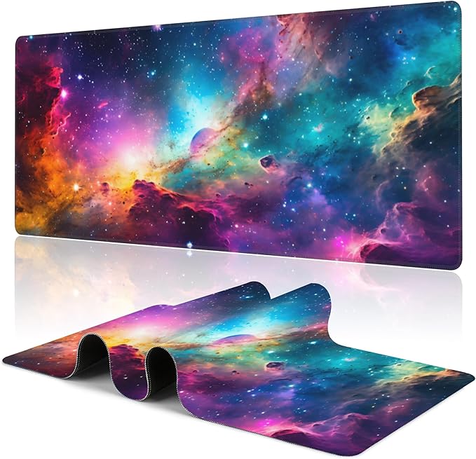 Desk Mat,Cosmic Aurora Line Gaming Mouse Pad,31.5""X15.7"" Large Desk Pad with Stitched Edge Non-Slip Base Keyboard Big Mouse Pad for Office Home Work Gaming, WDQ-D06