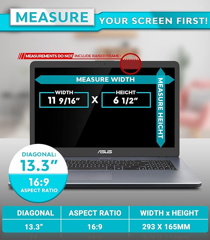PYS Laptop Privacy Screen 13.3 Inch for HP Dell Samsung Lenovo - Removable Laptop Screen Privacy Shield for 16:9 Widescreen Display - Anti Glare & Blue Light Laptop Screen Filters