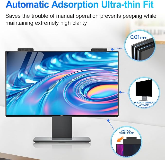 Magnetic 23.8 Inch Privacy Screen for Computer Monitor 16:9 Aspect Ratio, Hanging Removable Anti-Blue/Glare Protector Film, Anti Spy Desktop Security Private Filter 23.8in