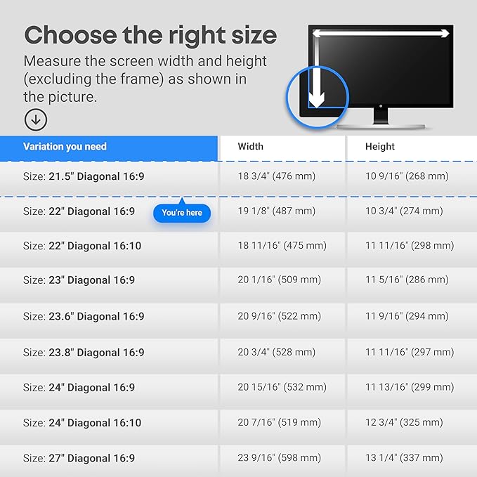 VINTEZ 21.5 inch Blue Light Blocking Screen Protector Panel for 16:9 Widescreen Computer Monitor and Laptop - PC Anti-UV Eye Protection Filter Film - Anti-Scratch Diagonal Frame Shield [2 Pack]