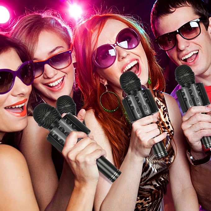 Best Gifts for Kids, Wireless Karaoke Microphone Bluetooth for Birthday Gifts for 4-12 Year Old Girls Boys for Girls Age 4-12 Christmas Xmas Stocking - Black