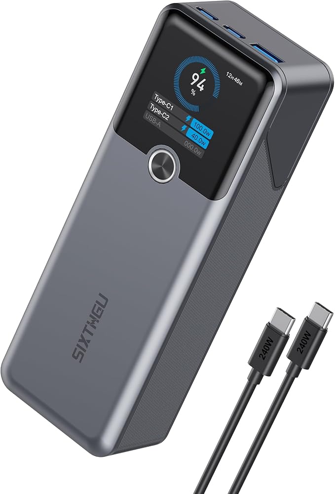 Laptop Power Bank, 3-Port 20,000mAh Portable Charger with 200W Max Output, PD 3.1 Fast Charging, Flight-Approved for Travel, PowerTower, for MacBook, iPhone 17/16 Series, and More(Grey)