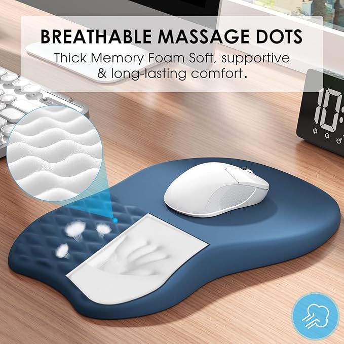 MROCO Ergonomic Mouse Pad with Wrist Support, Wrist Rest Mousepads for Carpal Tunnel Pain Relief, Memory Foam Pad with Massage Bulge and Non-Slip Base for Office, Home, Navy Blue