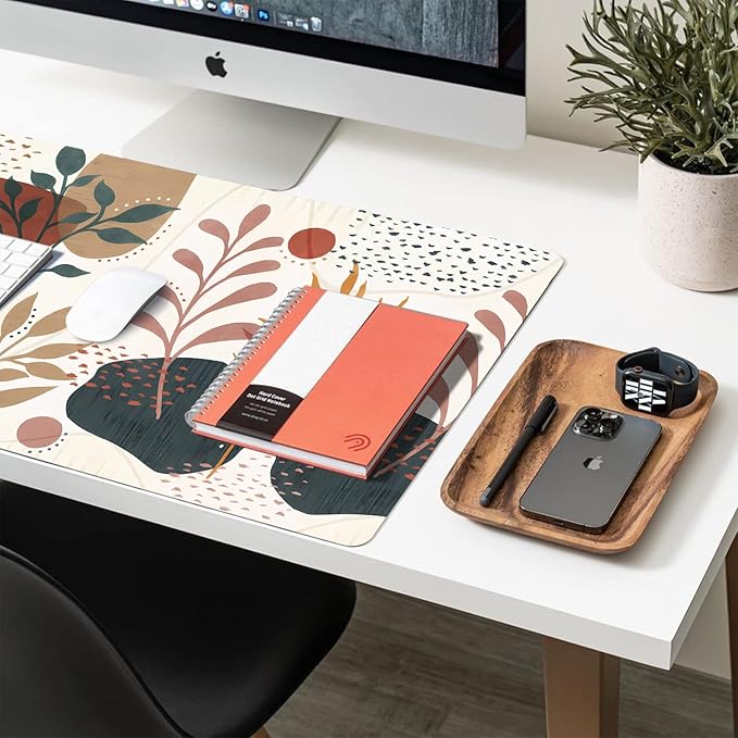 Desk Mat Large Protector Pad 31.5" ×15.7", Non-Slip PU Leather Desk Blotter, Waterproof Mouse Pad for Office Home Abstract Blossom