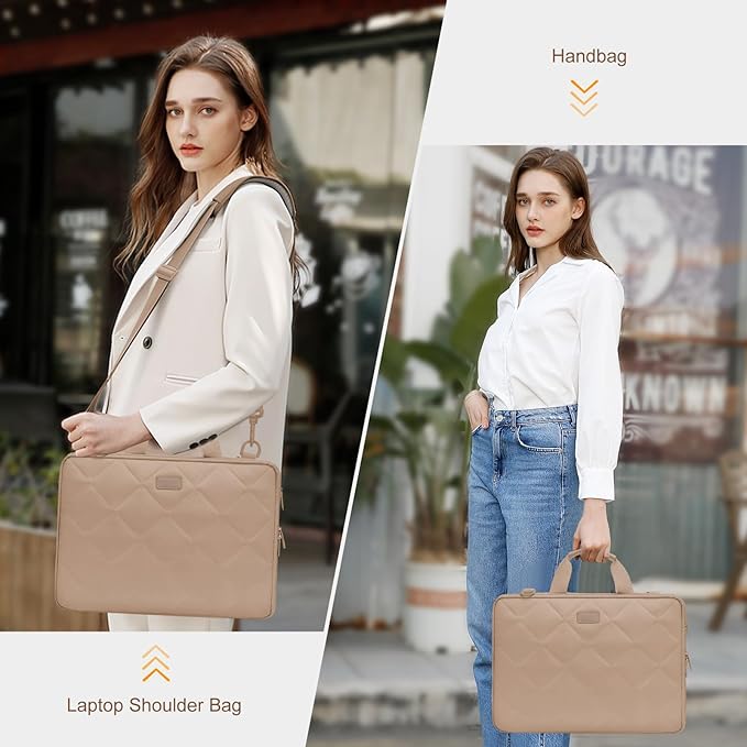 MOSISO 360 Protective Laptop Shoulder Bag, 13-13.3 inch Double Layer Fluffy Padded Laptop Bag with Anti-theft Zipper Compatible with MacBook, HP, Dell, Lenovo, Asus Notebook, Taupe Brown