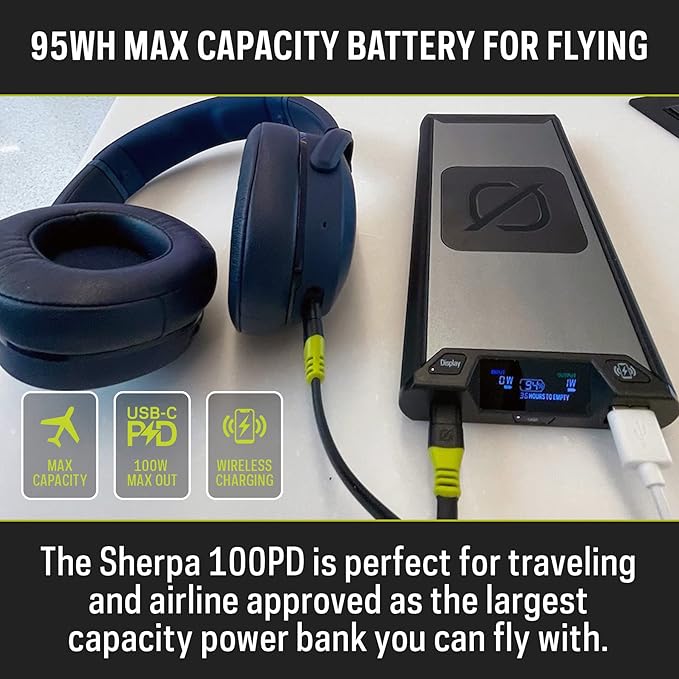 Goal Zero Sherpa 100PD Wireless Portable Power Bank 100W USB-C Power Delivery 25600mAh (4th Generation)