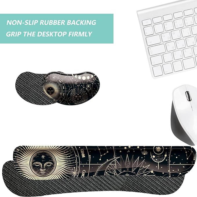 Keyboard Wrist Rest Mouse Wrist Support Set, Memory Foam Wrist Rest Pad for Computer Laptop Keyboard Mouse, Ergonomic Wrist Cushion Support for Typing Pain Relief, Gaming Home Office, Moon Phase