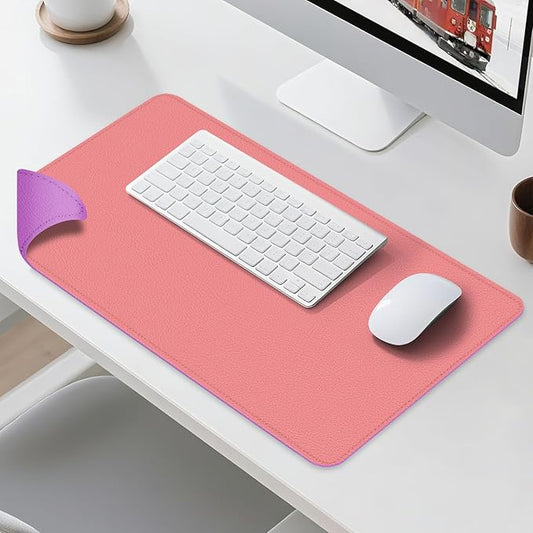 Dual Sided Leather Desk Mat - Waterproof Desk Pad - Ideal for Large Mouse Pad and Desk Mats on Top of Desks (Pink, 33"*13")