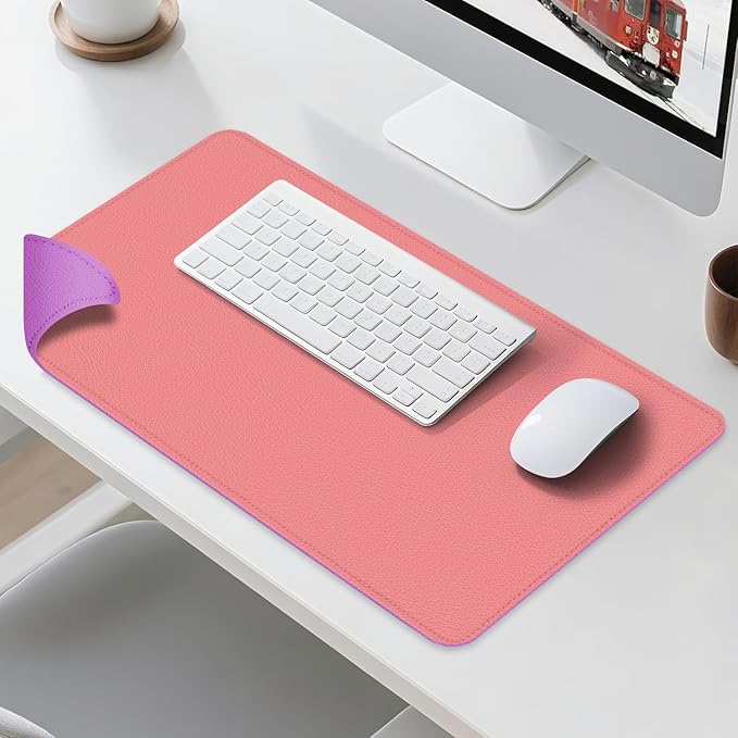 Dual Sided Leather Desk Mat - Waterproof Desk Pad - Ideal for Large Mouse Pad and Desk Mats on Top of Desks (Pink, 25"*13")
