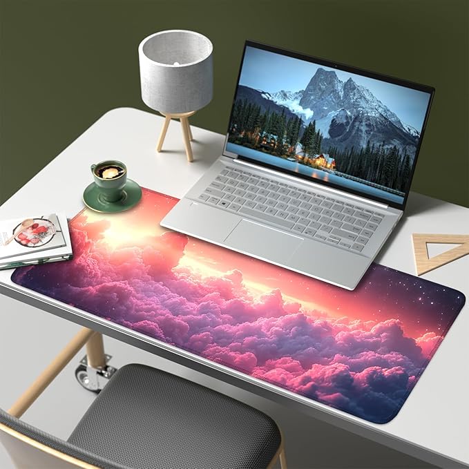Mouse Pad, Large Anti-Slip with Stitched Edges Desk Mat Desktop Laptop Computer Desk Keyboard Mat,Table Protector Blotter Mat (Cloud, 31.5" x 11.8")