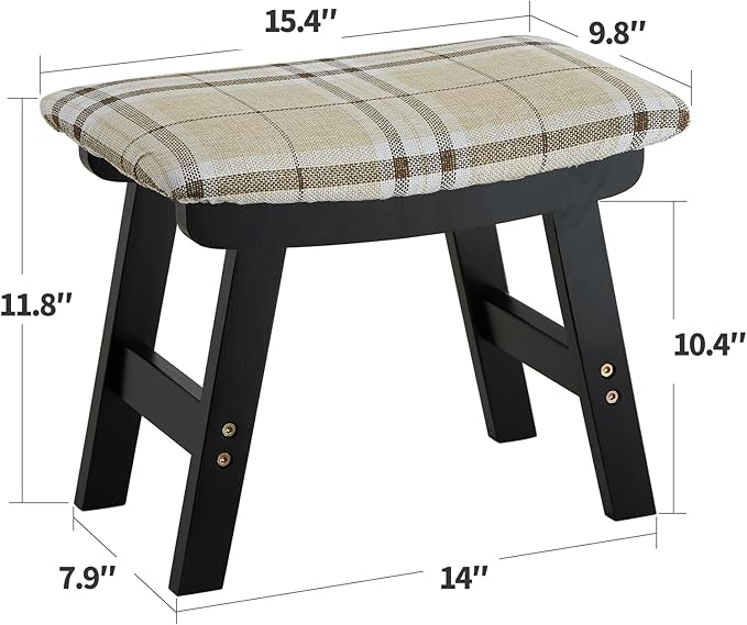 Foot Stool Ottoman Foot Rest Under Desk,Small Stool for Living Room, Bedroom and Kitchen (Black Legs - Stripes Stool Surface)