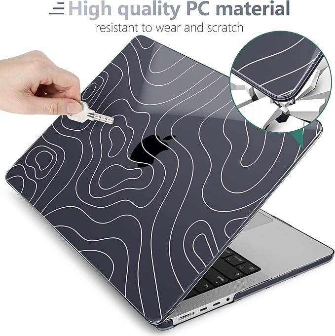 Batianda Case for New MacBook Pro 14 Inch M5 (2025 2026) & 2024 2023 Release [Model A3434 / A3112] - Ultra Slim 1.2mm Glossy Hard Shell Protective Skin Keyboard Cover 4-in-1 Bundle, Topography