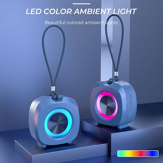 Speaker, Small Portable Bluetooth Wireless IPX5 Waterproof Shower Speaker,Loud Stereo Sound Deep Bass,Dual Pairing, RGB Lights,Long Playtime for Outdoor Party, Great Gift,1PC (Blue)