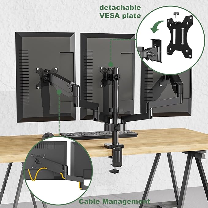 UPGRAVITY Triple Monitor Desk Mount for Three Flat/Curved Computer Screens up to 27 inch, Fully Adjustable Gas Spring Triple Monitor Arms Hold up to 17.6lbs, VESA 75x75/100x100mm