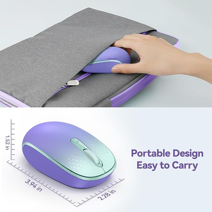TECKNET Wireless Mouse, 2.4G Quiet Computer Mouse with USB Receiver, 4 Buttons Portable Cordless Mice for Chromebook, Laptop, PC, Mac, 800/1200/1600 DPI