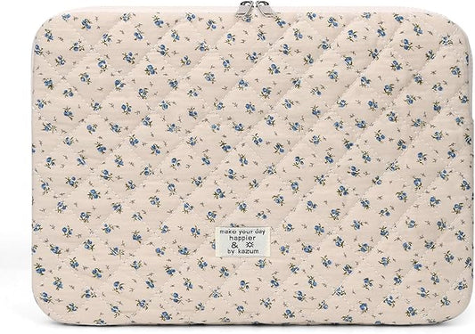 Puffy Laptop Sleeve Case Cute Computer Bag Flower Printed Quilted Laptop Carrying Cases Floral Pattern Protective Cover