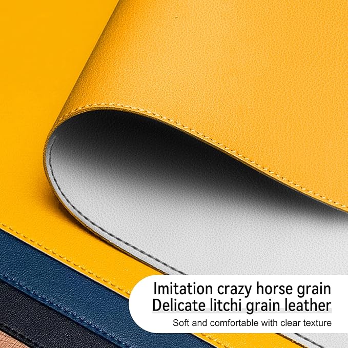 Dual Sided Leather Desk Mat - Waterproof Desk Pad - Ideal for Large Mouse Pad and Desk Mats on Top of Desks (Yellow, 33"*13")