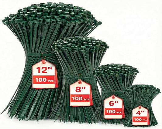 Zip Ties Assorted Sizes(4?€?+6?€?+8?€?+12?€?), 400 Pack, Green Cable Ties,Multi-Purpose Self-Locking Nylon Cable Cord Management,Plastic Wire Ties for indoor and outdoor use. by HAVEMETD