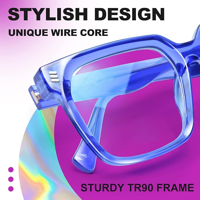 VISOONE Rectangle TR90 Blue Light Blocking Glasses Computer Eyewear with Preppy Look for Women and Men Cougar