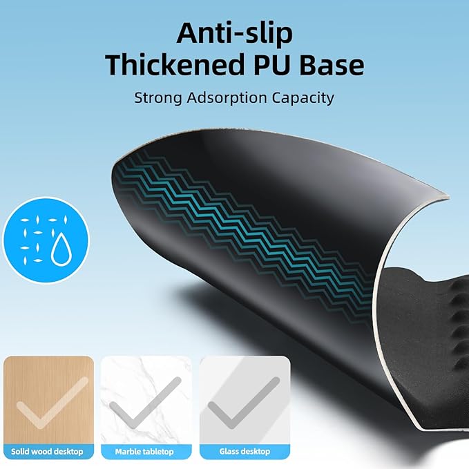 TIDALSOIL Ergonomic Mousepad with Slow-Rebound Memory Foam Wrist Rest - Ultra Smooth Surface, Non-Slip Base, Desk Essential for Office, Design, Gaming, 9.4"x8.1"