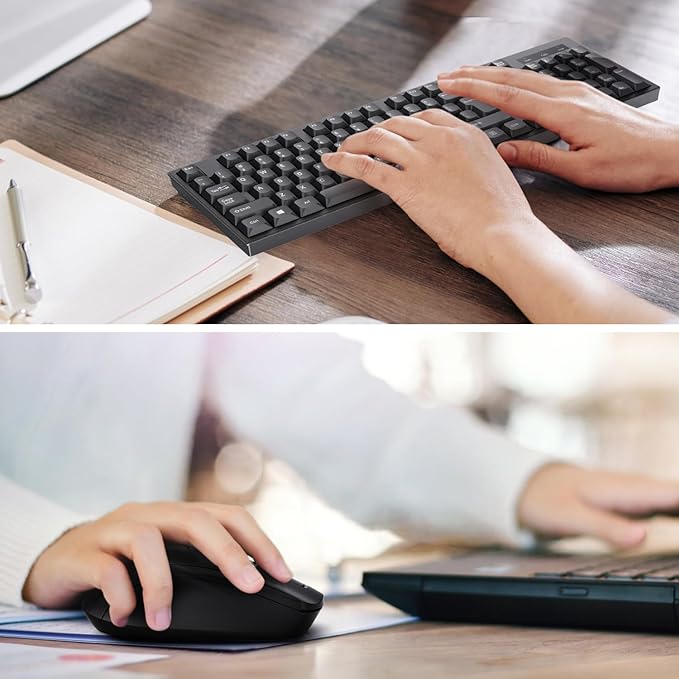 Wireless Keyboard and Mouse Combo-Full Size QWERTY Layout 2.4G Stereo Keycap Ergonomically Designed for Laptop,PC,Notebook,Windows,Computer,with USB-A&Typ-C 2-in-1 Receiver