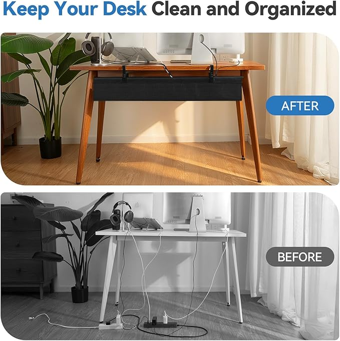 SHUWEI 36" Under Desk Cable Management Tray, Premium Fabric Cable Management for Desk, Clamp/Screw Mount Cable Tray for Office and Home (Black, 36" L) - Image 5