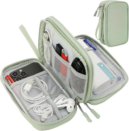 Electronic Organizer Bag, Waterproof Portable Electronic Organizer Travel Accessories Cable Bag Universal Cord Storage Case for Cable, Charger, Phone, Power Bank, Earphone(Mint Green, Large)