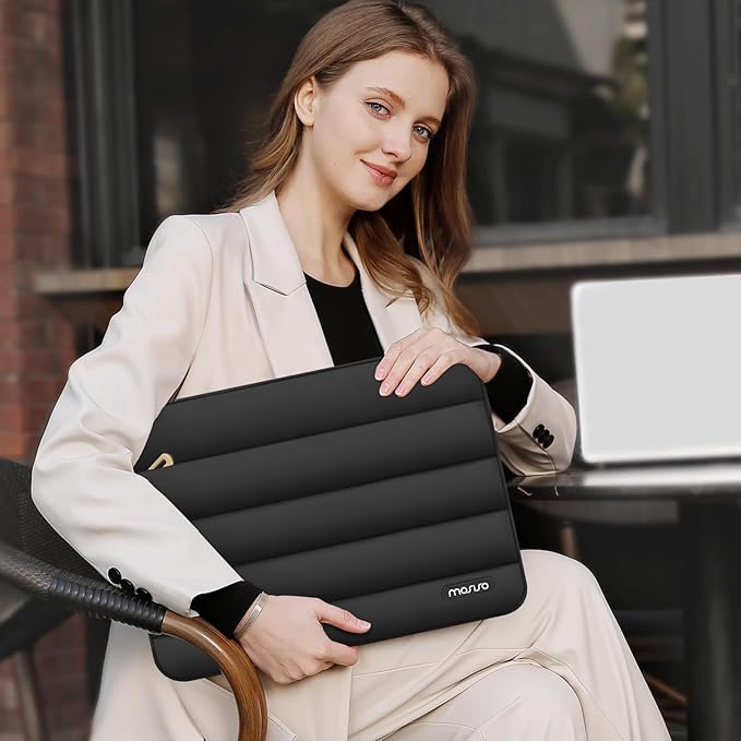 MOSISO Laptop Case 17.3 inch, 17-17.3 inch Puffy Laptop Sleeve Compatible with Dell XPS/HP Pavilion/Ideapad/Acer/Alienware/HP Omen Notebook Computer, Polyester Horizontal Bag with Small Case, Black