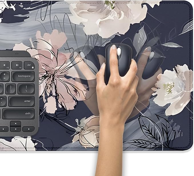 Watercolor Peony Desk Pad Mouse Pad,Floral Extended Large Gaming Mouse Mat with Stitched Edges,Non-Slip Waterproof Rubber Base Mousepad for Office Work Home Desk Mat(27.5X11.8 in)