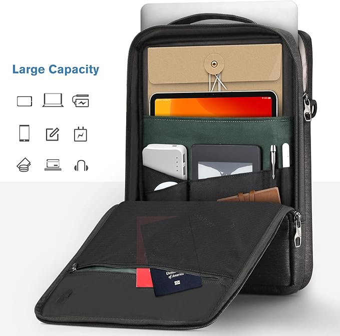 FINPAC 15.6-inch Laptop Shoulder Bag, Protective Computer Carrying Case Compatible with 16.2" MacBook Pro M5/M4/M3/M2/M1, 15-16" MacBook Air/Pro, Surface Laptop/Book, 15.6" HP/Dell/Acer/Samsung, Black