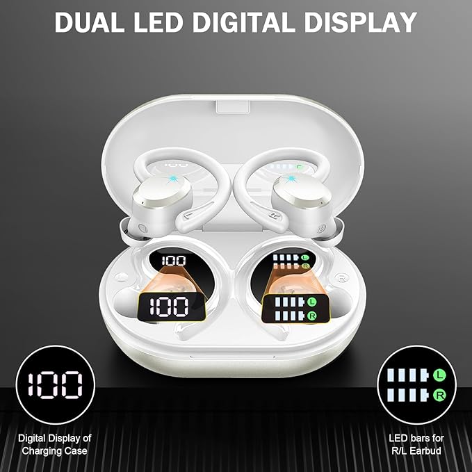 Wireless Earbuds, Sport Bluetooth 5.4 Headphones 2026 New Bluetooth Earbuds with 56Hrs Stereo, 4 ENC Mic, Noise Canceling Over-Ear Buds with Earhooks, IP7 Waterproof Earphones for Workout/Running/Gym