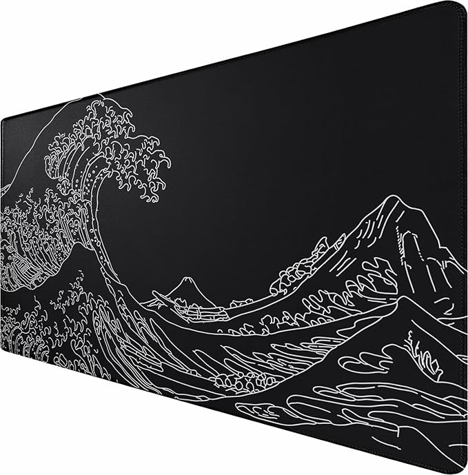 Large Gaming Mouse Pad, Waterproof Mousepad with Stitched Edges, Non-Slip Rubber Base, XXL Computer Long Keyboard Mouse Mat for Gamer, Office & Home, 31.5" x 15.7", Waves