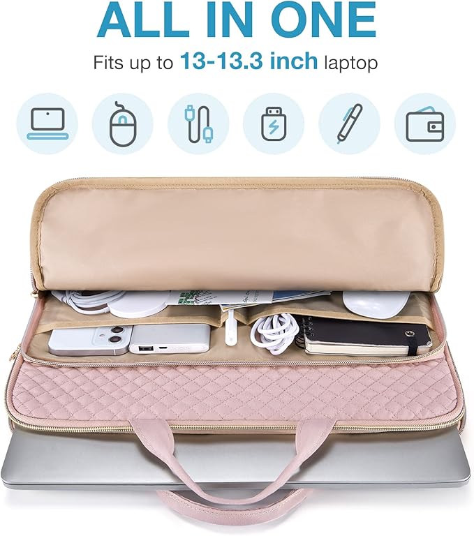 BAGSMART Laptop Case Compatible with 13-13.3 inch Notebook,Compatible with MacBook Pro 14 Inch,MacBook Air,Protective Carrying Bag with Pocket,Handles, Beige