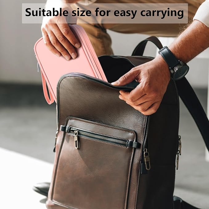 DDgro Electronics Travel Organizer, Tech Accessories Pouch Bag for Cables/Charger & Cords (Pink, PU-M)