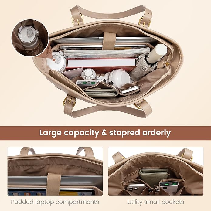 LOVEVOOK Laptop Tote Bag for Women,Vintage Leather Work Tote Bag for Women Computer Briefcase Bag,Waterproof Teacher Business