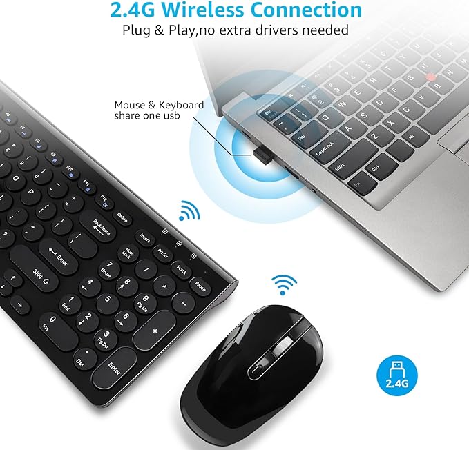 LeadsaiL Wireless Keyboard and Mouse Combo, Wireless USB Mouse and Computer Keyboard Set, Compact and Silent for Windows Laptop, Desktop, PC- Black