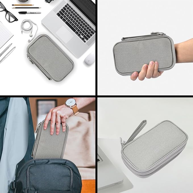 Electronic Organizer Travel Cable Accessories Case, Organizer Bag, Accessories Pouch for USB, Cord, Charger, Phone, Power Bank, Earphone (Light Grey, Medium)