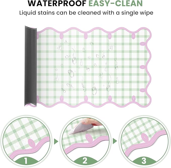 Leather Desk Pad, Desk Mat Mouse Pad, Non-Slip Mousepad Waterproof PU Table Cover Blotter for Computer Laptop Extra Large Keyboard Mat for Women Girl Office Home Dorm, Soft Pink + Green Checkered