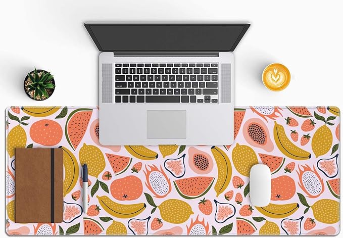 Fruit Desk Mat Yello Pink XL Mouse Pad Large Full Desk Mousepad Gaming Extended Keyboard Mouse Mat Desk Pad for Computer Laptop 31.5''X11.8'' Non-Slip Rubber Base with Stitched Edges