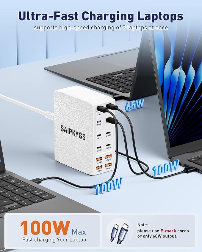 USB Charging Station (800W),12-Port USB C Charger Block with Dual 100W PD USB-C Fast Charging Station Hub for MacBook Pro/Air/All iPad Phone 17/16 15/14/13/Pro Max/Samsung Galaxy Note(White)