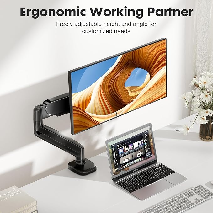 Simple Deluxe Single Monitor Arm, 13" to 32" Adjustable Desk Monitor Stand Mount, Black