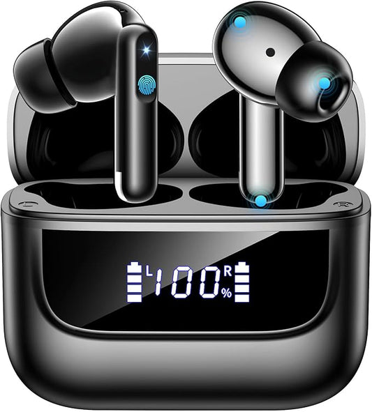 Wireless Earbuds Bluetooth 5.4, 6 Mic ENC Noise Cancelling Clear Call, in Ear Buds Deep Bass HiFi Stereo Sound, Big Dual LED Display 48H Playtime Earphones IPX7 Waterproof Headphones Android iOS Black